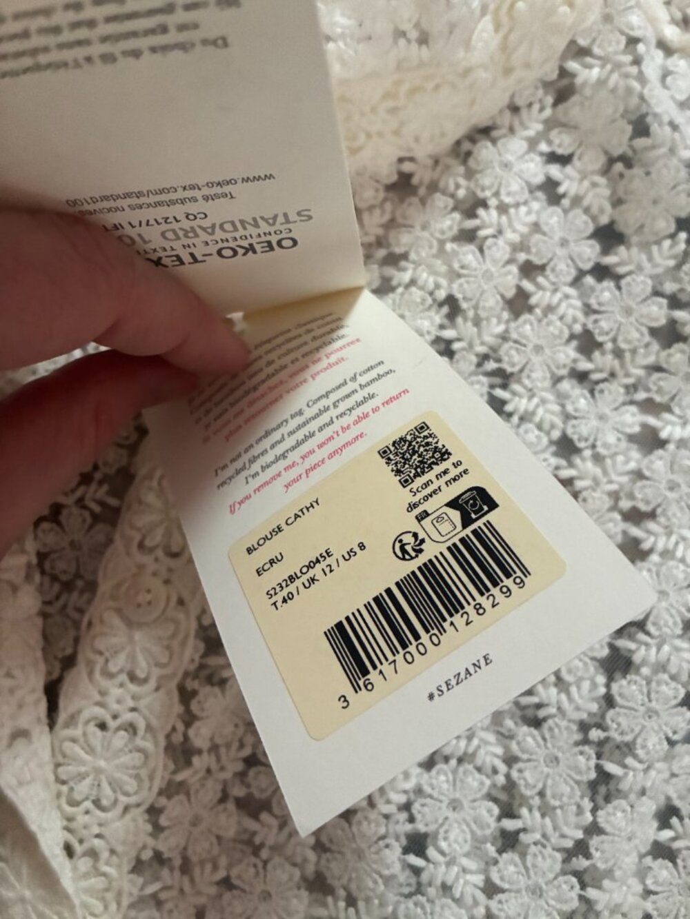 NWT Sezane Cathy Blouse Button Down Shirt Sheer Floral Ecru sz 40 or 8 US - Picture 6 of 7